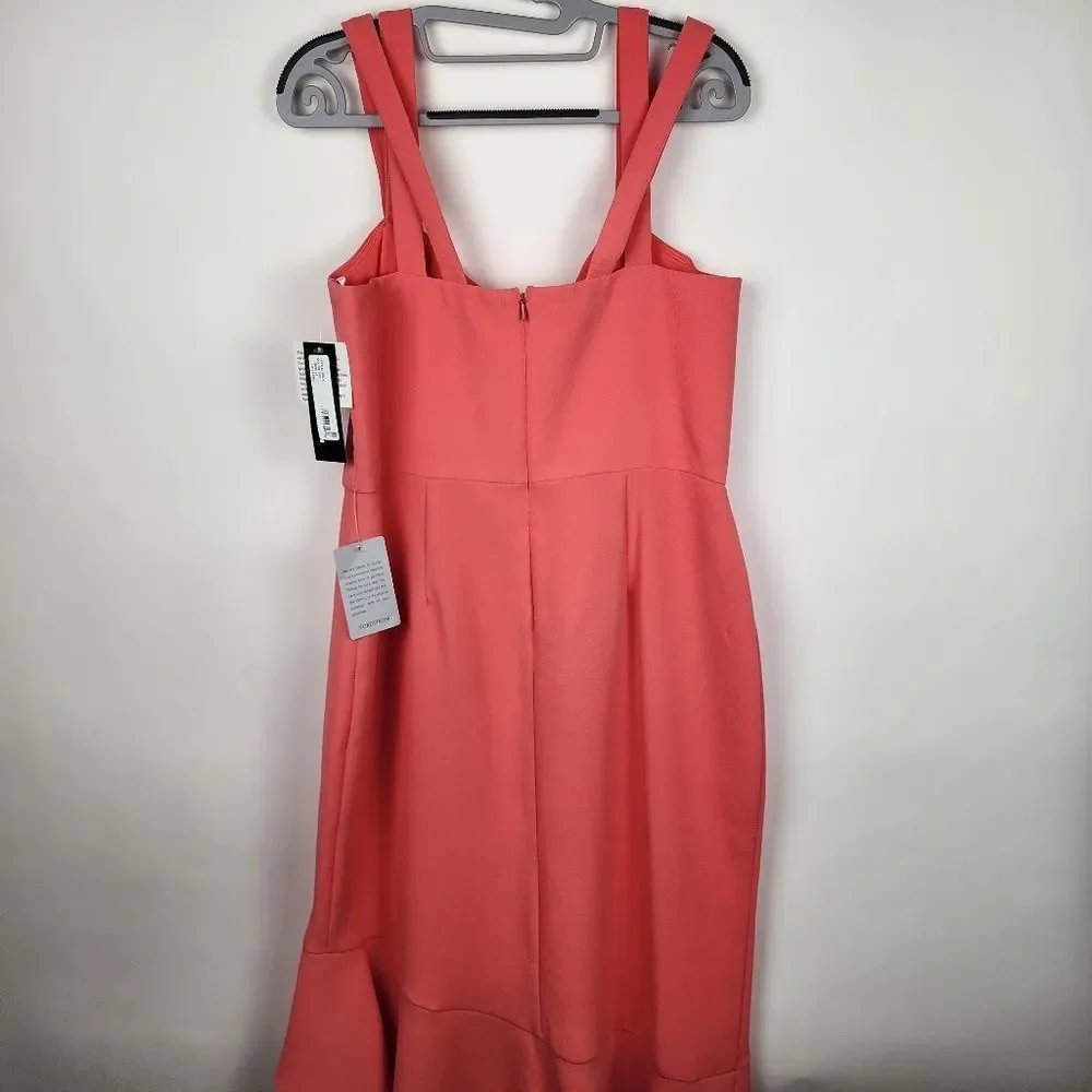 XSCAPE WOMENS 14 Double Strap Crepe Dress Coral HI LOW SLEEVELESS RUFFLE NWT NEW - Picture 10 of 11